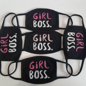 Set of 5 Girl Boss Printed Face Masks-Black